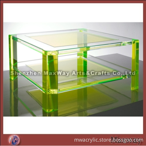 Two-layer yellow quadrate acrylic furniture table
